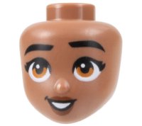 LEGO part Mini Muñeca, Cabeza Friends con Cejas Negras y Pestañas, Ojos Naranja Oscuro, Labios Marrón Rojizo y Patrón de Sonrisa Abierta con Dientes 101262