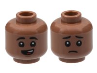 LEGO part Minifigure, Head Dual Sided Child Black Eyebrows, Lopsided Open Mouth Smile with Top Teeth and Red Tongue / Sad Pattern - Hollow Stud 3626pb2993
