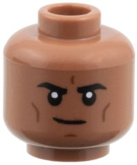 LEGO part Minifigure, Head Black Eyebrows, Reddish Brown Cheek Lines and Chin Dimple, Slight Grin Pattern 3626pb3949