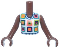LEGO part Torso Mini Doll Girl White Sleeveless Crochet Top with Squares Pattern, Medium Brown Arms with Hands FTGpb531c01