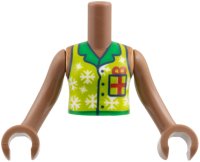 LEGO part Torso Mini Doll Girl Molded White Torso Shell, Lime Shirt, Green Collar, White Snowflakes, Gift Pattern, Medium Brown Arms with Hands FTGpb542c01