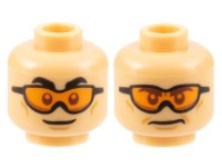 LEGO part Minifigure, Head Dual Sided Black Eyebrows, Cheek Lines, Chin Dimple, Orange Goggles, Grin / Frown Pattern - Hollow Stud 3626pb3150