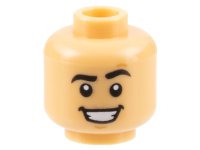 LEGO part Minifigure, Head Black Eyebrows, Raised Left, Chin Dimple, Open Mouth Smile with Teeth Pattern - Hollow Stud 3626pb3152