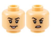 LEGO part Minifigure, Head Dual Sided Female Black Eyebrows, Nougat Eye Shadow and Lips, Open Smile / Disgust with Raised Eyebrow Right Pattern - Hollow Stud 3626pb3172