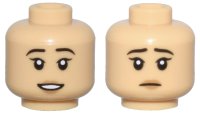 LEGO part Minifigure, Head Dual Sided Female Black Eyebrows, Medium Nougat Lips, Open Mouth Smile with Teeth / Sad Pattern - Hollow Stud 3626pb3240