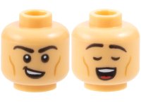 LEGO part Minifigure, Head Dual Sided Black Eyebrows, Medium Nougat Cheek Lines, Lopsided Open Mouth Smile / Closed Eyes, Singing Pattern - Vented Stud 3626pb3677
