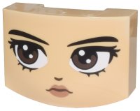LEGO part Wedge 3 x 4 x 1 1/3 Triple Curved No Studs with Black Eyebrows, Dark Brown Eyes Looking Right, Nose and Copper Lips Pattern (Wednesday Addams Face) 5787pb002