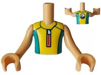 LEGO part Torso Mini Doll Boy Yellow and Dark Turquoise Wetsuit with Coral Zipper and Dolphin / Whale Logo on Back Pattern, Medium Tan Arms with Hands FTBpb098c01