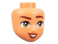LEGO part Mini Doll, Kopf Friends mit rötlich brauen Augenbrauen erhoben, olivgrüne Augen, dunkelorange Lippen und schiefer offener Mund lächelnd mit Zähnen Muster 101225