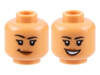 LEGO part Minifigure, Head Dual Sided Female Black Eyebrows, Dark Orange Lips, Lopsided Grin / Open Mouth Smile Pattern - Hollow Stud 3626pb3170