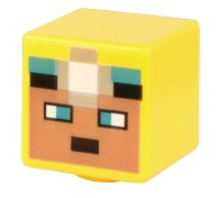 LEGO part Minifigure, Head, Modified Cube with Pixelated Medium Nougat Face, Dark Turquoise Eyes, Silver Headlamp Pattern (Minecraft Cave Explorer) 19729pb060
