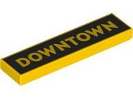 LEGO part Tile 1 x 4 with 'DOWNTOWN' on Black Background Pattern 2431pb0877