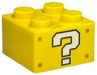 LEGO part Stein 2 x 2 avec Motif Point d'Interrogation Blanc et Rivets Nougat Moyen sur Côtés Opposés (Super Mario ? Block) 3003pb118