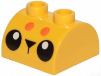 LEGO part Slope, Curved 2 x 2 Double with 2 Hollow Studs with Black Eyes, Triangle Nose and 2 Orange Dots Pattern 30165pb03