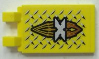 LEGO part Tile, Modified 2 x 3 with 2 Clips Angled with Silver 'X' Island Xtreme Stunts Logo Pattern (Sticker) - Set 6739 30350apb004