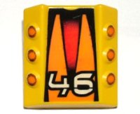 LEGO part Brick, Modified 2 x 2 No Studs, Sloped with 6 Side Pistons Raised and '46', Orange Pistons and Triangles Pattern 30603px1