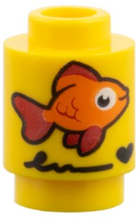 LEGO part Brick, Round 1 x 1 with Orange and Red Fish, Black Scribble and Heart Pattern 3062pb086