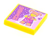 LEGO part Tile 2 x 2 with BeatBit Album Cover - Girl with Coral Hair and Heart Hands Pattern 3068pb1766