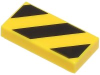 LEGO part Tile 1 x 2 with Black and Yellow Danger Stripes (Small Yellow Corners) Pattern 3069pb1035
