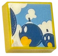 LEGO part Tile 1 x 1 with Dark Blue Walking Bombs and White Clouds on Medium Blue Background Pattern (Super Mario Bob-Omb Battlefield) 3070pb228