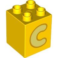 LEGO part Duplo, Brick 2 x 2 x 2 with Bright Light Yellow Capital Letter C with Bright Light Orange Outline Pattern 31110pb146