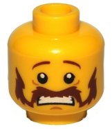 LEGO part Minifigure, Head Moustache Handlebar and Sideburns Brown, Scared Pattern 3626pb0582