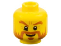 LEGO part Minifigure, Head Dark Orange Bushy Eyebrows, Moustache, Mutton Chops, Sideburns, and Soul Patch, Furrowed Brow, Mischievous Grin Pattern 3626pb0652
