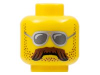 LEGO part Minifigure, Head Glasses with Silver Sunglasses, Moustache Brown Bushy and Stubble Pattern 3626pb0916