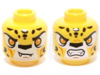 LEGO part Minifigure, Head Dual Sided Alien Chima Leopard with Bright Light Orange Eyes, Fangs and Black Spots, Neutral / Angry Pattern (Lundor) 3626pb1164