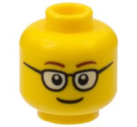 LEGO part Minifigure, Head Glasses Rounded with Brown Thin Eyebrows, Smile Pattern 3626pb1507