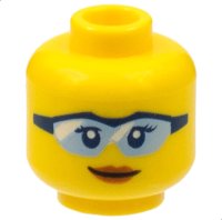 LEGO part Minifigure, Head Female Glasses with Bright Light Blue Lenses and Dark Blue Frame, Dark Orange Lips, Closed Mouth Smile Pattern 3626pb1766