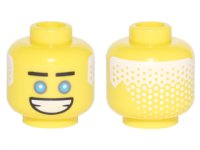 LEGO part Minifigure, Head Black Straight Eyebrows, Dark Azure Eyes, Wide Open Mouth Grin, White Hair on Back Pattern (Zane) 3626pb1876
