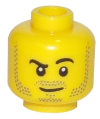LEGO part Minifigure, Head Black Eyebrows, Left Raised, Dark Bluish Gray Beard and Moustache Stubble, Lopsided Smirk Pattern 3626pb1965