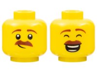 LEGO part Minifigure, Head Dual Sided Reddish Brown Eyebrows and Moustache, Lopsided Grin / Closed Eyes, Open Mouth Smile with Teeth Parted Pattern 3626pb2148