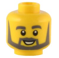LEGO part Minifigure, Head Dark Bluish Gray Thick Eyebrows, Angular Beard and Thin Pointed Sideburns, Open Mouth Smile with White Teeth Pattern 3626pb2199