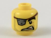 LEGO part Minifigure, Head Male Silver Eye Patch with Rivets, Raised Eyebrow, Copper Tooth, Stubble Pattern (MetalBeard) - Hollow Stud 3626pb2269