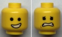 LEGO part Minifigure, Head Dual Sided Open Smile with Teeth / Eyebrows, Scared with Dimples Pattern - Hollow Stud 3626pb2281