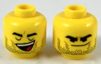 LEGO part Minifigure, Head Dual Sided Black Thick Eyebrows and Stubble, Closed Eyes Open Mouth / Smirk with Lowered Eyebrows Pattern - Hollow Stud 3626pb2317