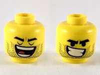 LEGO part Minifigure, Head Dual Sided Black Eyebrows, Stubble, Closed Eyes and Wide Open Mouth / Lopsided Grin with Teeth Pattern (Rex Dangervest) - Hollow Stud 3626pb2361
