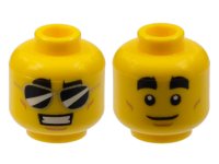 LEGO part Minifigure, Head Dual Sided Thick Black Eyebrows, Black Sunglasses, Smile with Teeth / White Pupils, Closed Mouth Pattern - Hollow Stud 3626pb2396