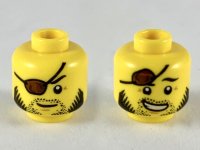 LEGO part Minifigure, Head Dual Sided Reddish Brown Eye Patch, Black Stubble and Side Whiskers, Neutral / Smiling with Raised Eye Patch Pattern - Hollow Stud 3626pb2401