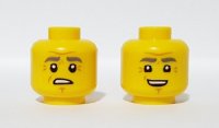 LEGO part Minifigure, Head Dual Sided Dark Bluish Gray Eyebrows, Wrinkles, Worried / Smile Pattern - Hollow Stud 3626pb2450