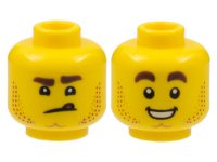 LEGO part Minifigure, Head Dual Sided Stubble, Dimpled Chin, Angry Scowl with Tongue / Smile with Teeth Pattern - Hollow Stud 3626pb2460