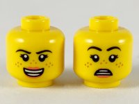 LEGO part Minifigure, Head Dual Sided Female Black Eyebrows, Medium Nougat Freckles, Coral Lips, Open Mouth Smile / Scared Pattern - Hollow Stud 3626pb2484