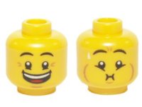 LEGO part Minifigure, Head Dual Sided Eyebrows, Crow's Feet, Open Mouth Big Smile / Queasy Expression with Sweat Drop Pattern - Hollow Stud 3626pb2491