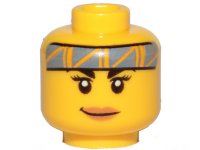 LEGO part Minifigure, Head Female Black Eyebrows, Medium Nougat Lips, Sand Blue Headband with Bright Light Orange Stripes, Smile Pattern - Hollow Stud 3626pb2618