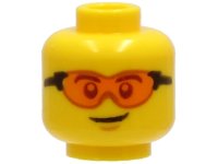 LEGO part Minifigure, Head Safety Glasses with Orange Lenses and Black Frames, Chin Dimple, Lopsided Grin Pattern - Hollow Stud 3626pb2724
