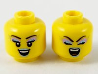 LEGO part Minifigure, Head Dual Sided Female, Metallic Light Blue and Purple Eye Shadow and Lips, Open Smile / Singing Eyes Closed Open Mouth Pattern - Hollow Stud 3626pb2739