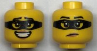 LEGO part Minifigure, Head Dual Sided Female Black Eyebrows and Mask, Medium Nougat Lips, and Open Mouth Smile with Teeth / Frown Pattern - Hollow Stud 3626pb2956