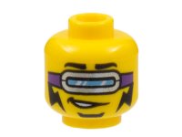 LEGO part Minifigure, Head Black Eyebrows, Silver Goggles with Dark Purple Strap, Black Soul Patch Beard and Lightning Tattoos on Cheeks Pattern - Hollow Stud 3626pb3080